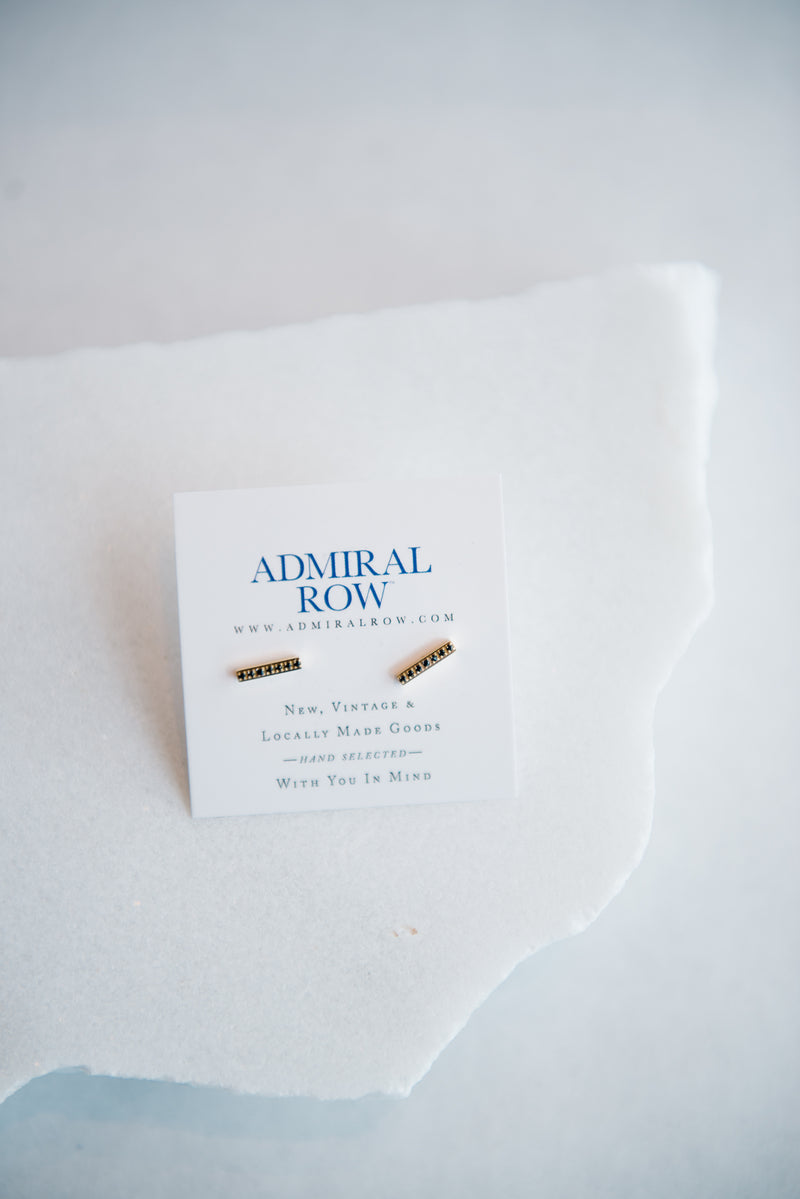 Black Pave Gold Bar Stud Earrings