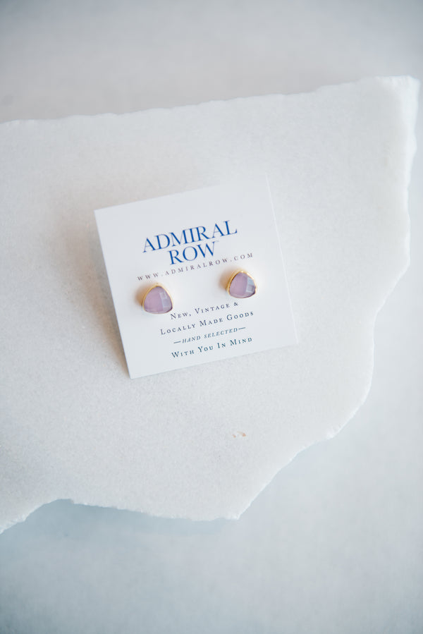 Rose Quartz Gold Triangle Studs