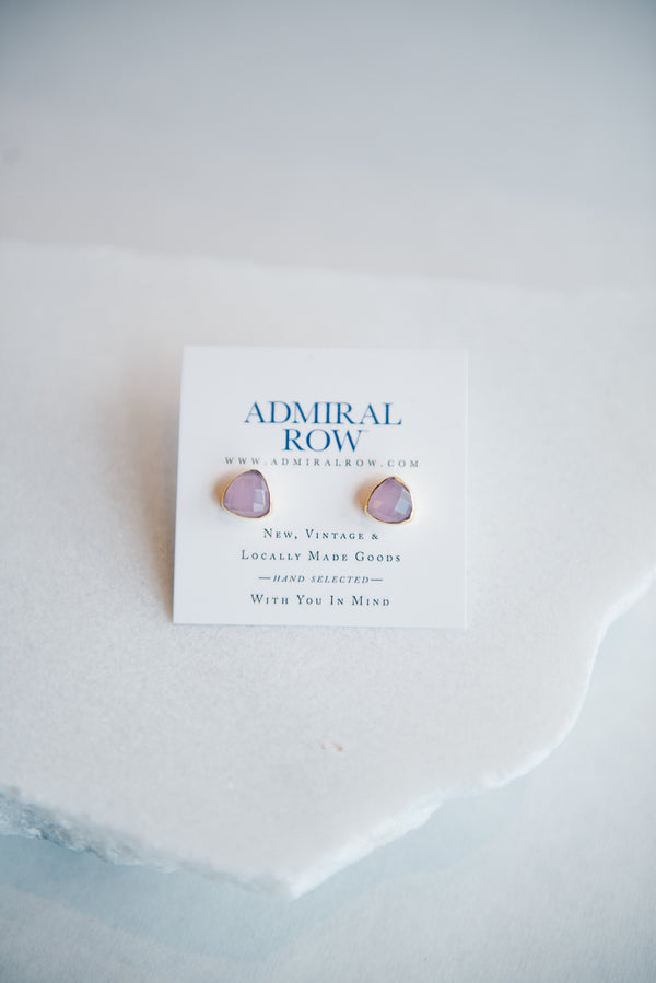 Rose Quartz Gold Triangle Studs