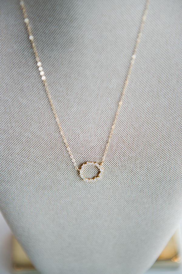 Gold Pave Stone Circle Necklace