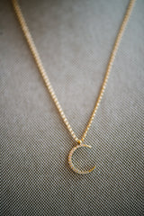 Gold Pave Crescent Moon Necklace