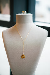 Gold Pave Disc Coin Lariat