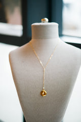 Gold Pave Disc Coin Lariat