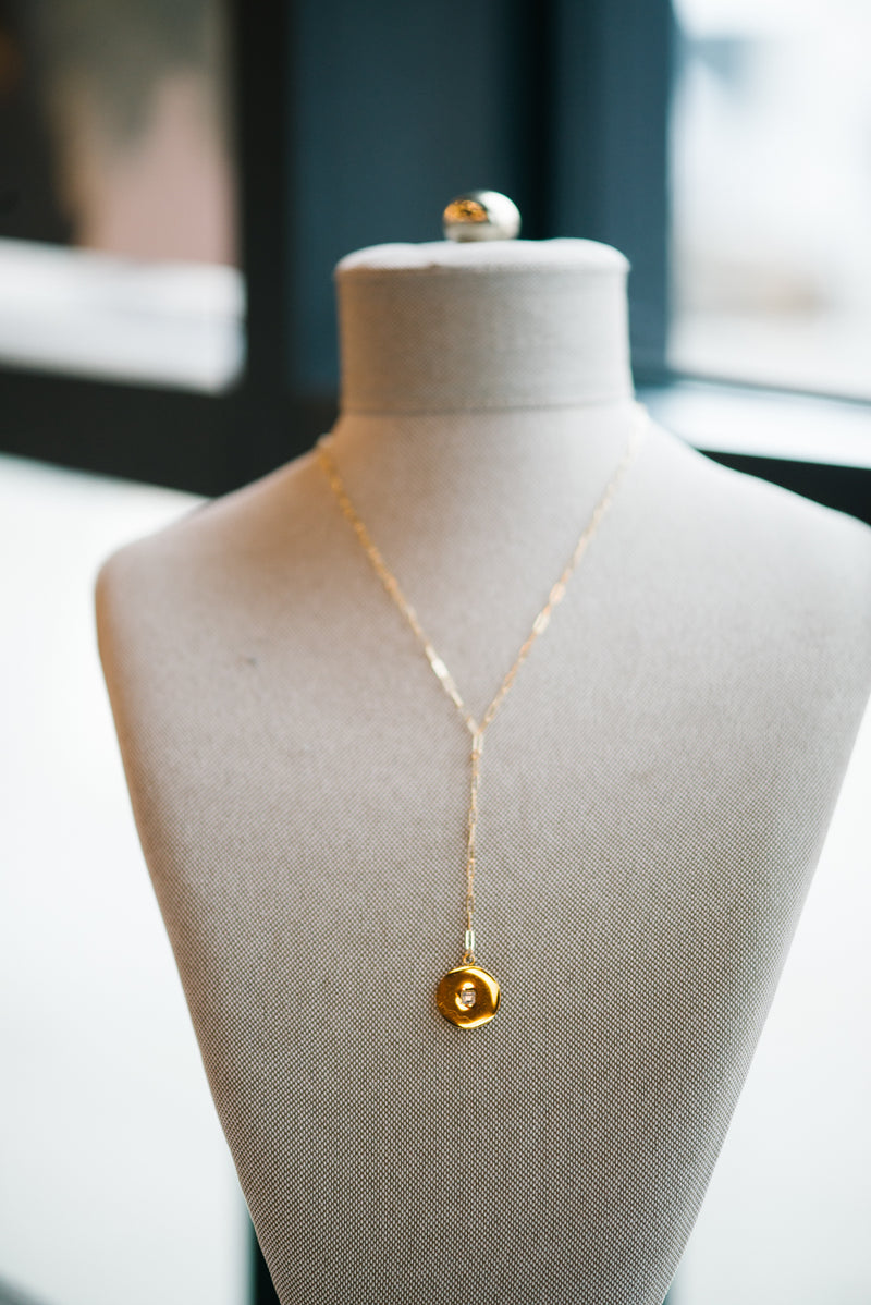 Gold Pave Disc Coin Lariat