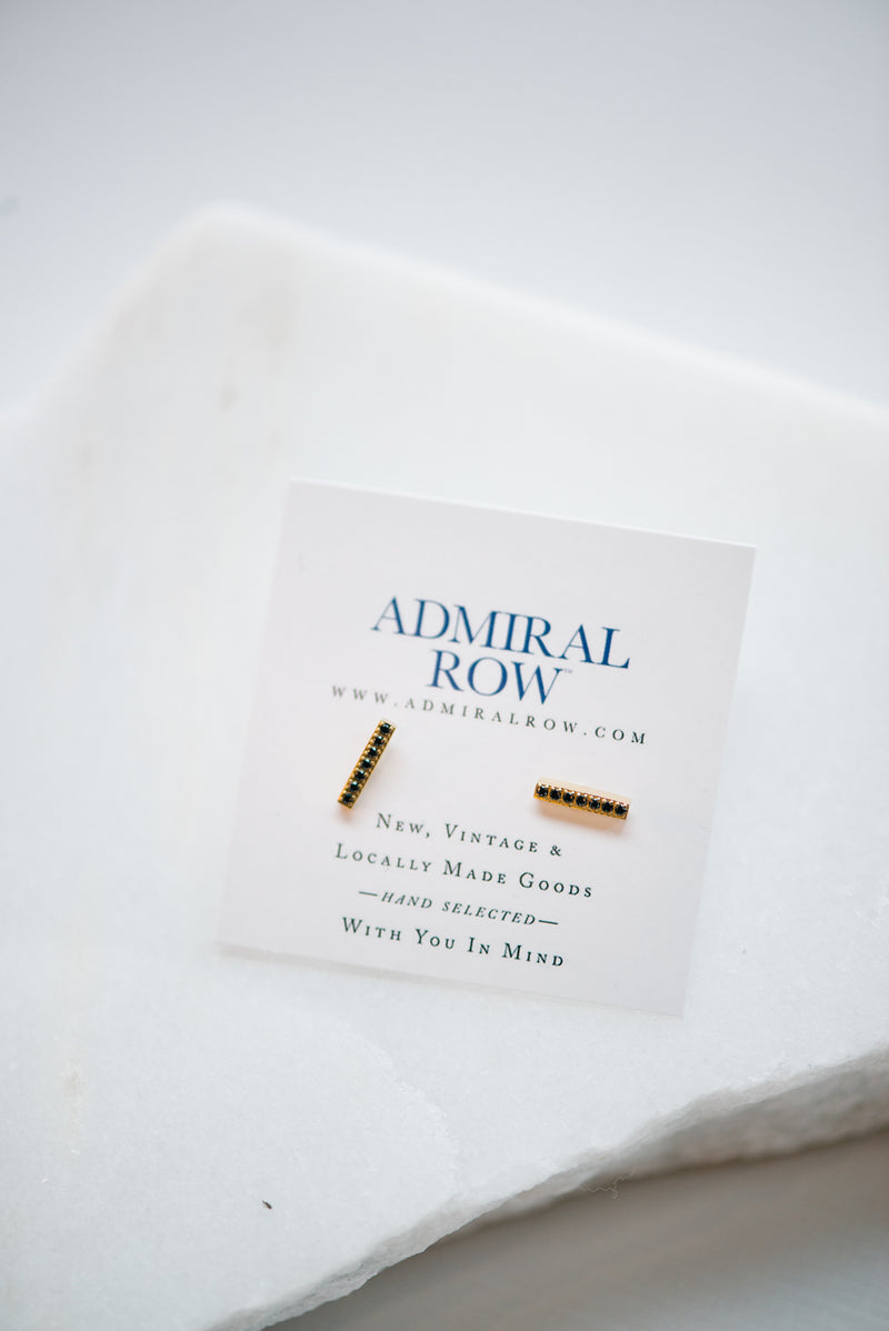 Black Pave Gold Bar Stud Earrings