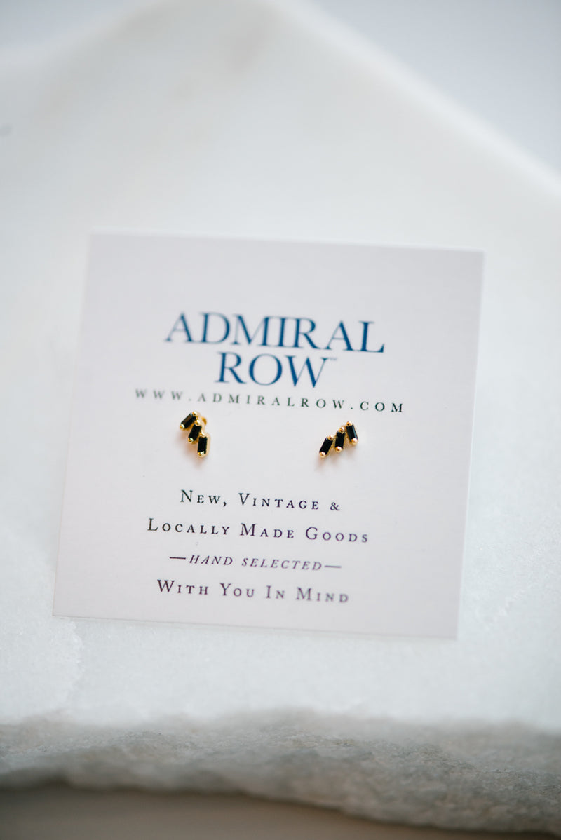 Black Triple Baguette Gold Studs