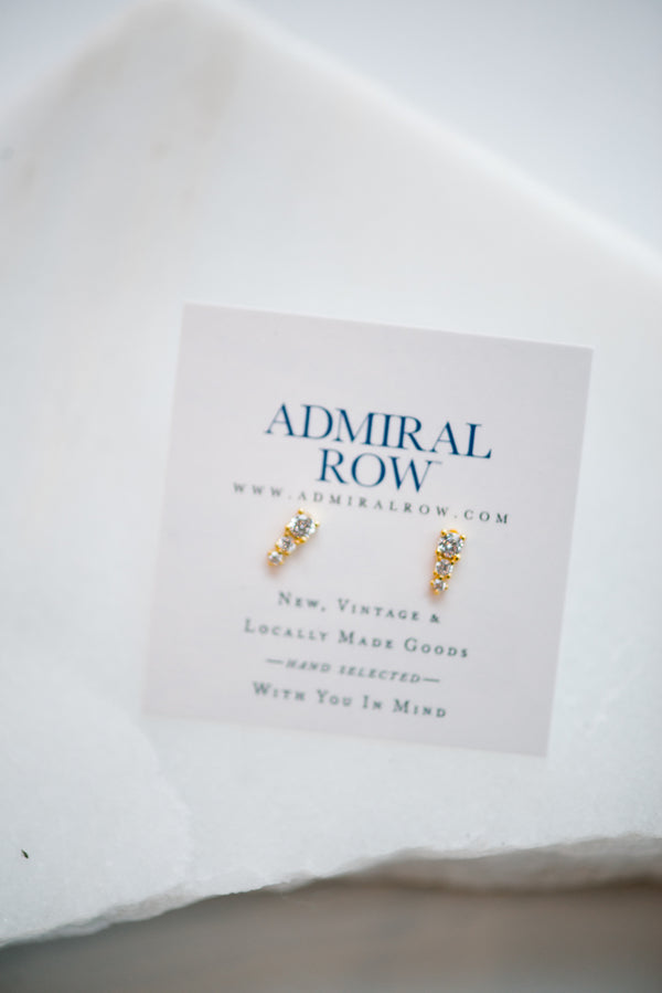 Tiny CZ Drop Bar Stud Earrings