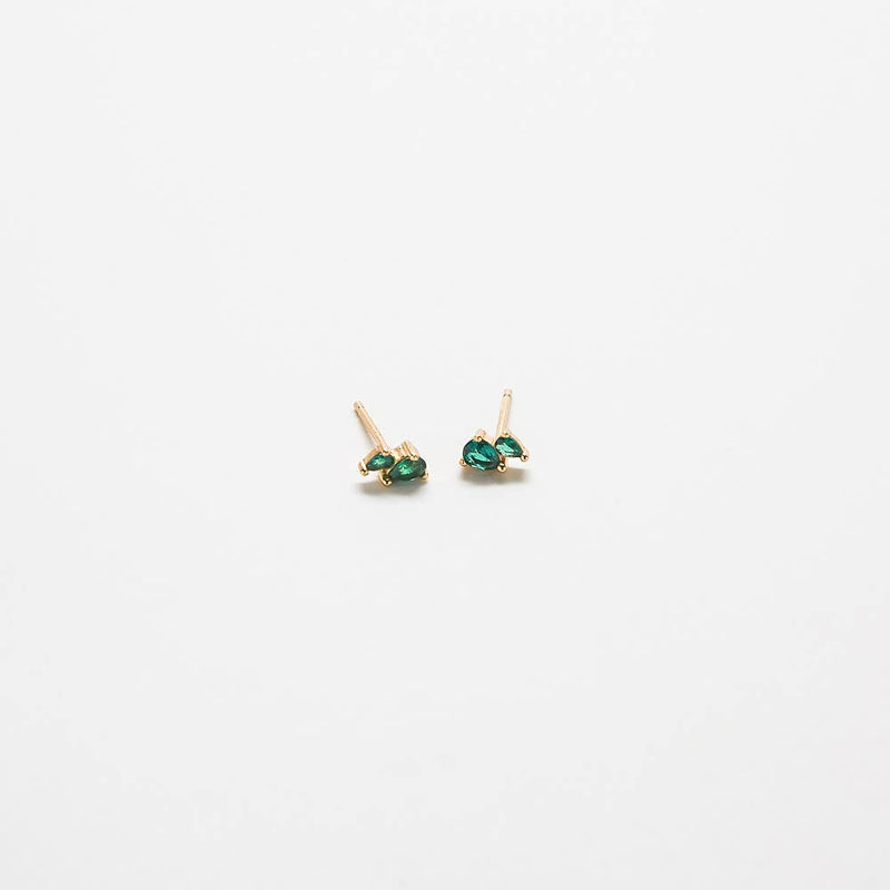 Green CZ Double Teardrop Stud Earrings
