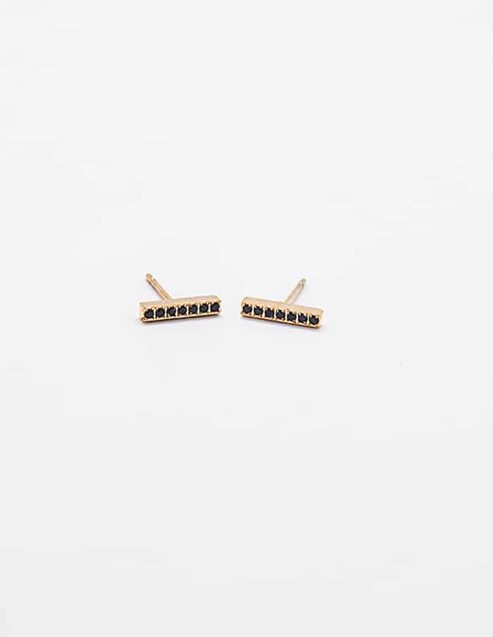 Black Pave Gold Bar Stud Earrings