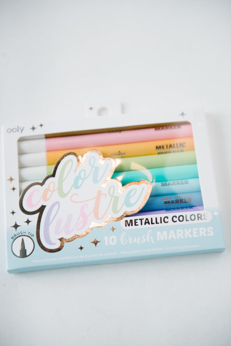 Ooly Color Lustre Metallic Brush Markers Set of 10